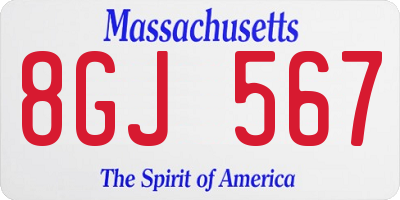 MA license plate 8GJ567