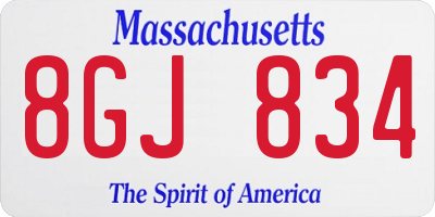MA license plate 8GJ834