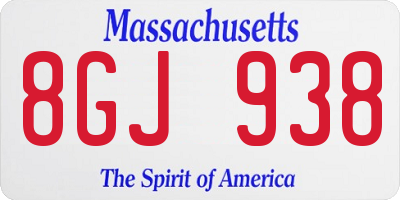 MA license plate 8GJ938