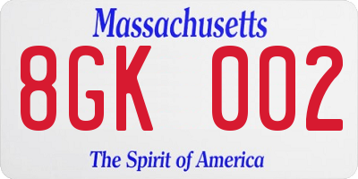 MA license plate 8GK002