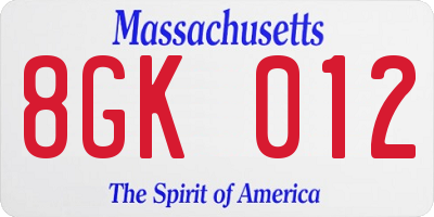 MA license plate 8GK012