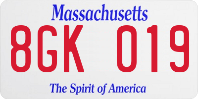 MA license plate 8GK019