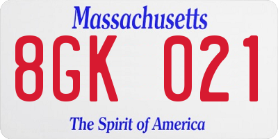 MA license plate 8GK021