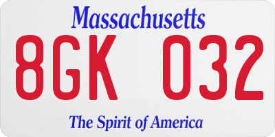 MA license plate 8GK032