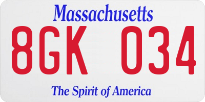 MA license plate 8GK034