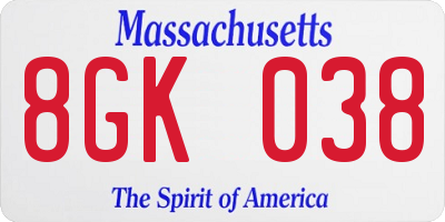 MA license plate 8GK038