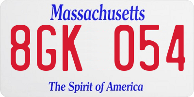MA license plate 8GK054