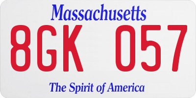 MA license plate 8GK057
