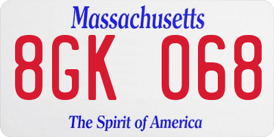 MA license plate 8GK068