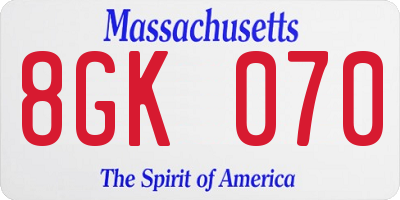 MA license plate 8GK070
