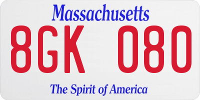 MA license plate 8GK080