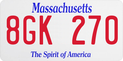 MA license plate 8GK270