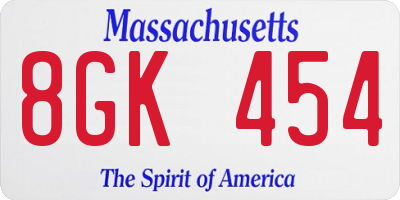 MA license plate 8GK454