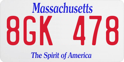 MA license plate 8GK478