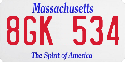 MA license plate 8GK534