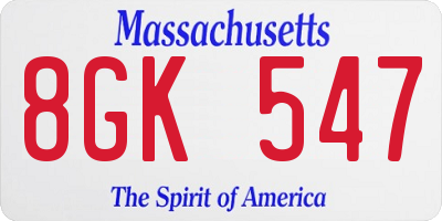 MA license plate 8GK547