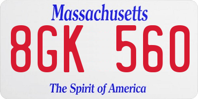 MA license plate 8GK560