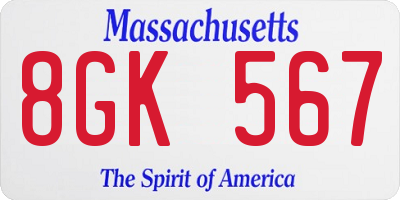 MA license plate 8GK567