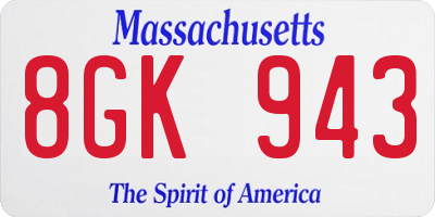 MA license plate 8GK943