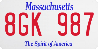 MA license plate 8GK987