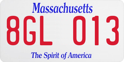MA license plate 8GL013