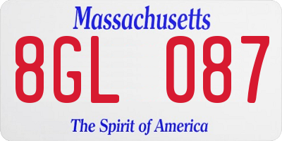 MA license plate 8GL087