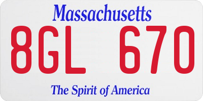 MA license plate 8GL670