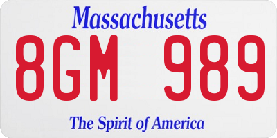 MA license plate 8GM989