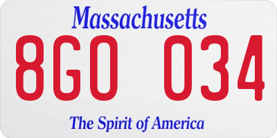 MA license plate 8GO034
