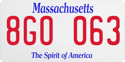 MA license plate 8GO063