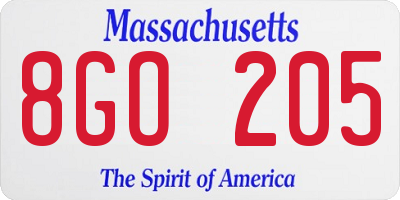 MA license plate 8GO205