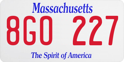 MA license plate 8GO227