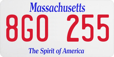 MA license plate 8GO255