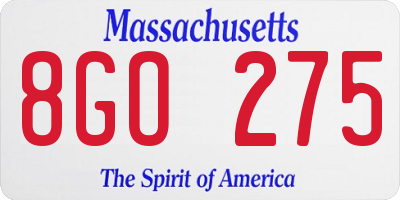 MA license plate 8GO275