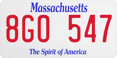 MA license plate 8GO547