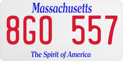 MA license plate 8GO557