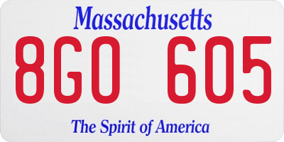 MA license plate 8GO605