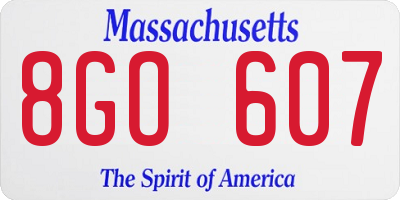 MA license plate 8GO607