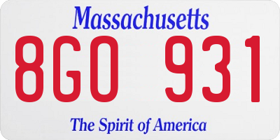 MA license plate 8GO931