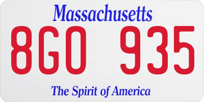 MA license plate 8GO935