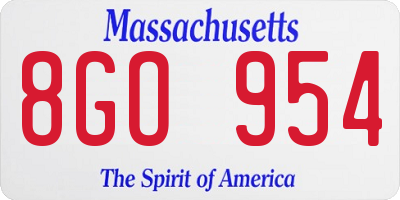 MA license plate 8GO954