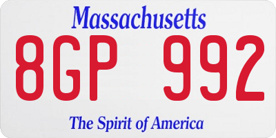 MA license plate 8GP992