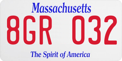 MA license plate 8GR032