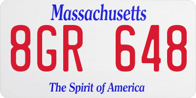 MA license plate 8GR648