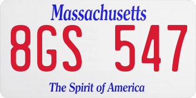 MA license plate 8GS547