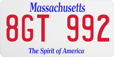 MA license plate 8GT992