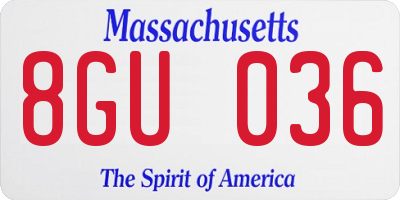 MA license plate 8GU036
