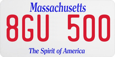 MA license plate 8GU500
