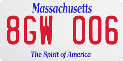 MA license plate 8GW006