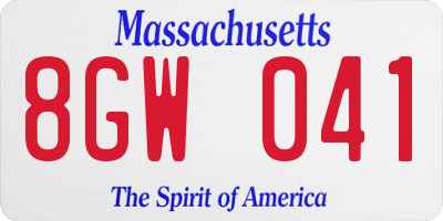 MA license plate 8GW041